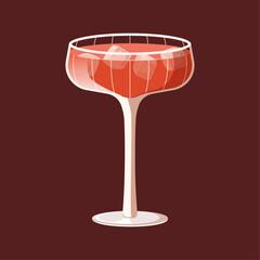 Vector illustration of elegant cocktail in crystal glass. Festive drink in coupe glass.