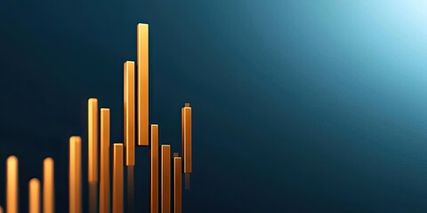gold price investment concept. Abstract digital art featuring vertical golden bars against a blue gradient background.