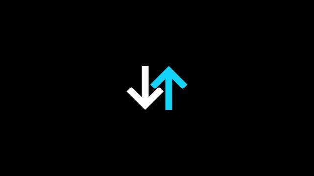 Download and upload icon. double arrow animation, file transfer icon on black background. 4k animated