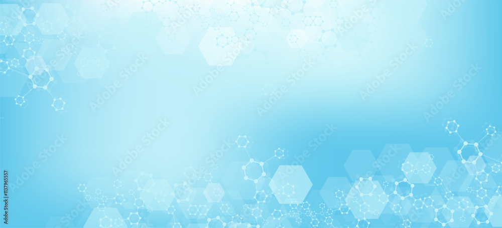 Wall mural health care abstract background with hexagons, lines and dots. medical innovation banner template co