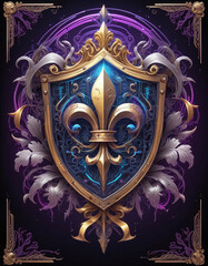 Timeless Cyberpunk Heraldic Crest with Fleur-de-Lis and Metallic Accents