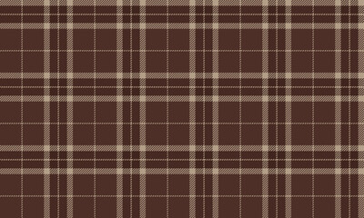 Plaid fabric pattern, brown, cream, distinctive cross lines, seamless for textiles, and for designing clothes, skirts or decorative fabrics. Vector illustration.