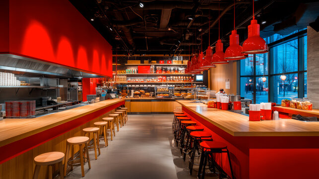 Modern fast food restaurant interior