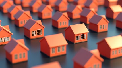 Numerous small orange houses, real estate development concept.