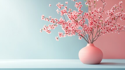 A vase of pink flowers sits on a table