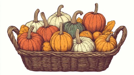 Autumn Harvest: A Basket of Colorful Pumpkins