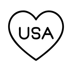 heart with usa text icon, veterans day icon line art, veterans icon  - simple black line art icon of heart with usa text, for veterans day celebrations. veterans vector art.