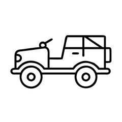 historic military vehicle icon, veterans day icon line art, veterans icon  - simple black line art icon of historic military vehicle, for veterans day celebrations. veterans vector art.