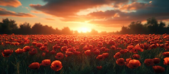 Sunset over a field of red poppies. (1)