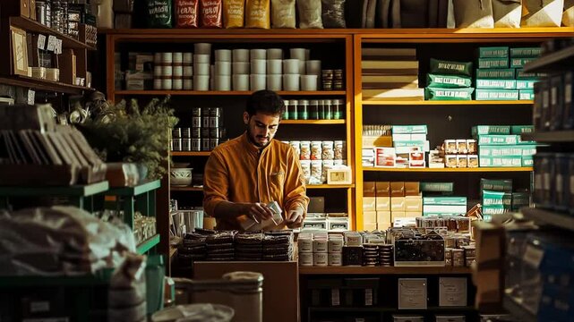 Shop Owner Restocking Shelves