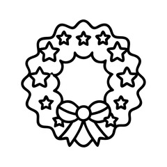 patriotic wreath icon, veterans day icon line art, veterans icon  - simple black line art icon of patriotic wreath, for veterans day celebrations. veterans vector art.