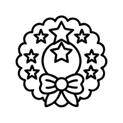 patriotic wreath icon, veterans day icon line art, veterans icon  - simple black line art icon of patriotic wreath, for veterans day celebrations. veterans vector art.