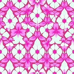 Floral Kaleidoscope: A vibrant, seamless pattern of stylized pink and white flowers, creating a kaleidoscopic effect. Perfect for fashion, textile, and design projects. 