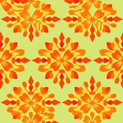 Orange and Yellow Floral Pattern: Seamless pattern with a vibrant and cheerful design featuring an array of orange and yellow flowers on a light green background.