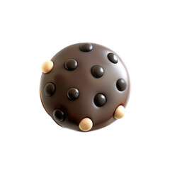 Fototapeta premium A stylized 3D chocolate ball with shiny black chocolate and contrasting light yellow toppings. Perfect for dessert lovers!