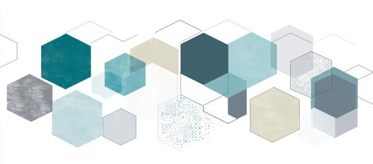 Obraz premium Abstract geometric hexagons, teal, grey, beige.