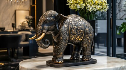 Fototapeta premium Ornate Elephant Statue Design for Elegant Home Interior Decor