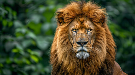 Fototapeta premium A lion, ideal for dreamscape portraiture with a gigantic scale. Perfect as wallpaper or wall poster background for design.