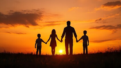 Silhouette of a family holding hands at sunset symbolizing love connection warmth AI generated