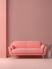 Romantic Minimalist Living Room with Pastel Red Sofa, Valentine's Day