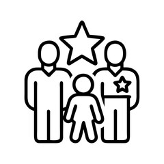 family honoring a veteran icon, remembrance day line art, remembrance icon - simple black line art icon of family honoring a veteran, for topic celebrations. topic vector art.