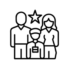 family honoring a veteran icon, remembrance day line art, remembrance icon - simple black line art icon of family honoring a veteran, for topic celebrations. topic vector art.