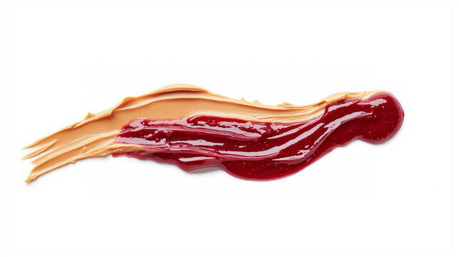 Peanut butter and jelly smear spread isolated on white background
