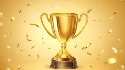 A shiny golden trophy surrounded by sparkling confetti, symbolizing victory and achievement.