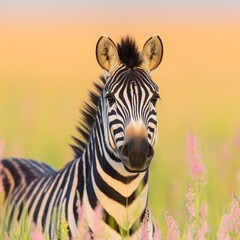 Naklejka premium Plains Zebra Portrait in Golden Hour Meadow