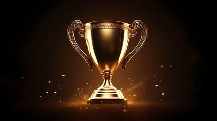 Shiny golden trophy with intricate details, symbolizing achievement and victory against a dark backdrop.