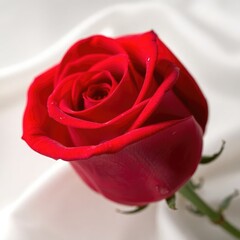 Vibrant red roses rest elegantly on a soft surface, exuding romance and warmth. Perfect for Valentine's Day, weddings, or any heartfelt celebration