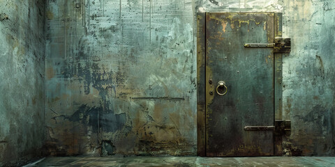 Weathered Concrete Wall with Aged Metal Door