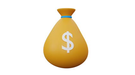 Realistic 3D Render of Money Bag Icon for Financial, Banking, and Wealth Management Projects