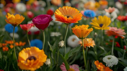 Obraz premium Vibrant spring flower field a generative ai concept for seasonal beauty and nature inspiration