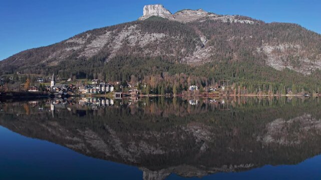 Calm Altausseer see lake at autumn, in Salzkammergut, Styria, Austria