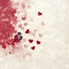 Romantic Couple Embrace Amidst Falling Hearts Abstract Painting