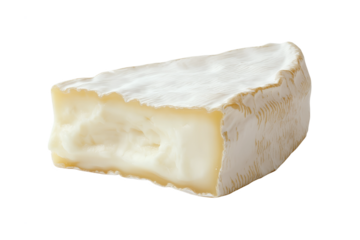 Creamy Camembert cheese wedge isolated on transparent background.