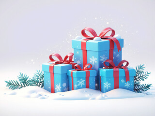 Holiday gift boxes winter wonderland digital illustration snowy background festive spirit