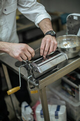 Cooking black khinkali in the restaurant kitchen