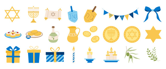 A collection of symbols and images including a star of David, a menorah, a wine glass, a candle, a bowl, a plate, a cup, a bowl, a wine glass, a plate, a bowl, a plate, a bowl