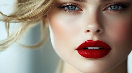 Stunning Close-Up of Model with Bold Red Lips