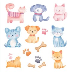 Whimsical Cute Animals in Watercolor Style