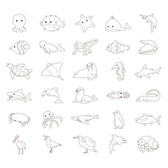 Fototapeta premium Cute Sea Animals Illustration Set