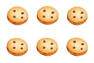 Obraz premium Chocolate chip cookies, six delicious cookies with chocolate chips, golden brown, soft texture, sweet treat, dessert, isolated on transparent background, png