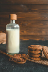 Homemade brownie cookies and a bottle of milk, food photography