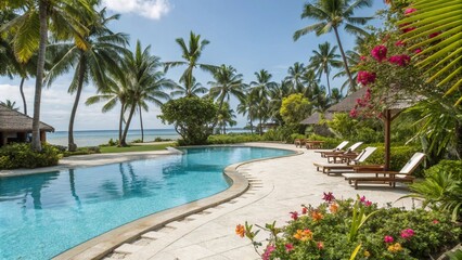 Fototapeta premium Empty swimming pool in tropical resort in summer