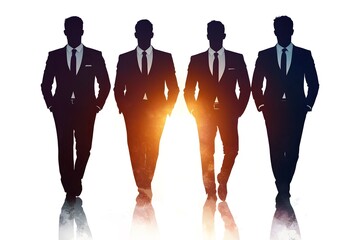 Four men in suits walking together. AI Generated