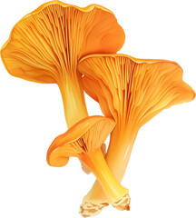 Chanterelle mushroom watercolor painting isolated on transparent background.