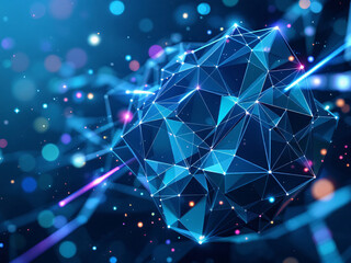 Network, Connections, Digital, Technology, Nodes, Lines, Blue, Glowing, Abstract, Futuristic, Data, Web, Internet, Communication, Links, Dots, Space, Stars, Geometric, Shapes, Modern, Innovation, Cybe