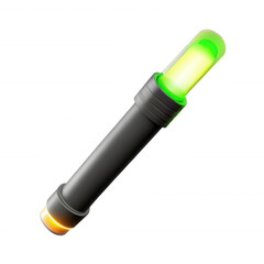 A 3D model of a green lightstick with a black handle, displaying a glowing effect. Suitable for various design projects or icons.